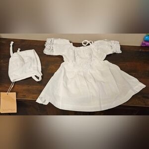 White Infant Dress and Bonnet